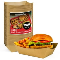 250 Pack 3-Lb Brown Kraft Paper Food Trays, Extra Large Disposable Concession Tray, Serving Boats for Party Snacks, Taco Bar, Seafood, Nachos Plates, BBQ carneval picnic birthday party