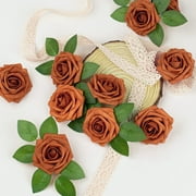 Mocoosy 50Pcs Burnt Orange Artificial Rose Flowers, Terracotta Fake Roses for Decorations, Real Touch Foam Rose Bulk with Stem Fall Floral Arrangements Wedding Bouquets Bridal Shower Party Home Decor