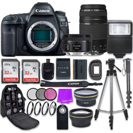 Canon EOS 5D Mark IV Digital SLR Camera with Canon EF 50mm f/1.8 STM Lens + Canon EF 75-300mm f/4-5.6 III Lens + Accessory Bundle