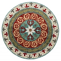 5 ft. Round Red & Sage Medallion Area Rug
