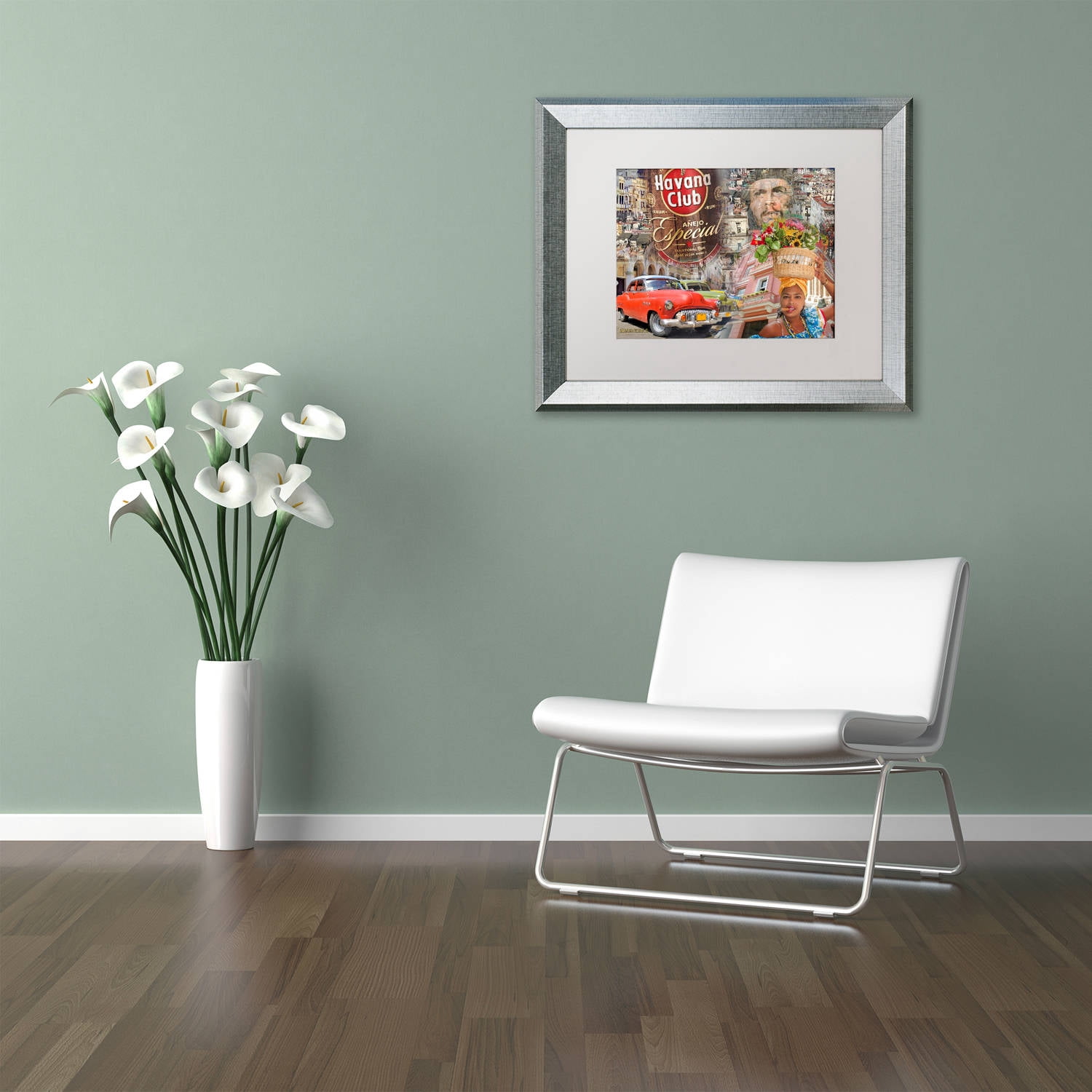 Trademark Fine Art "Havana Club I" Canvas Art by Alberto Lopez, White Matte, Silver Frame