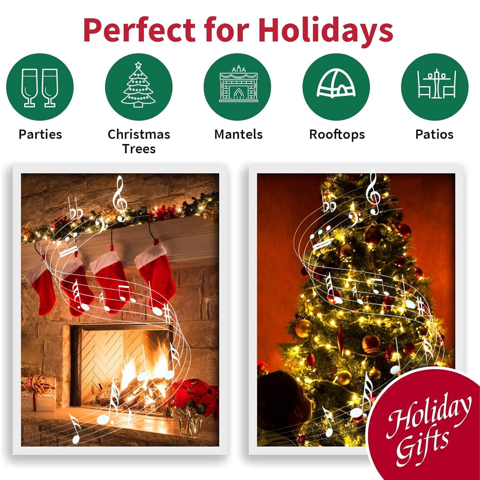 LAMPHOME 33ft Music Christmas Mini Lights (Green Wire),100 LED Fairy Starry String Light Plug in for Indoor Outdoor Xmas Tree Wedding Party Decoration (Warm White)