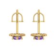 thumbnail image 4 of 1.18 Ct Round Cut Halo Studs Purple Alexandrite 14K Yellow Solid Solid Gold Everyday Dainty Earrings Screw Back, 4 of 7
