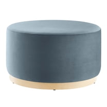 Ottoman Accent Chair, Blue, Velvet, French Living Lounge Cafe Lobby Hospitality Restaurant, Modern Contemporary Boutique HB36597