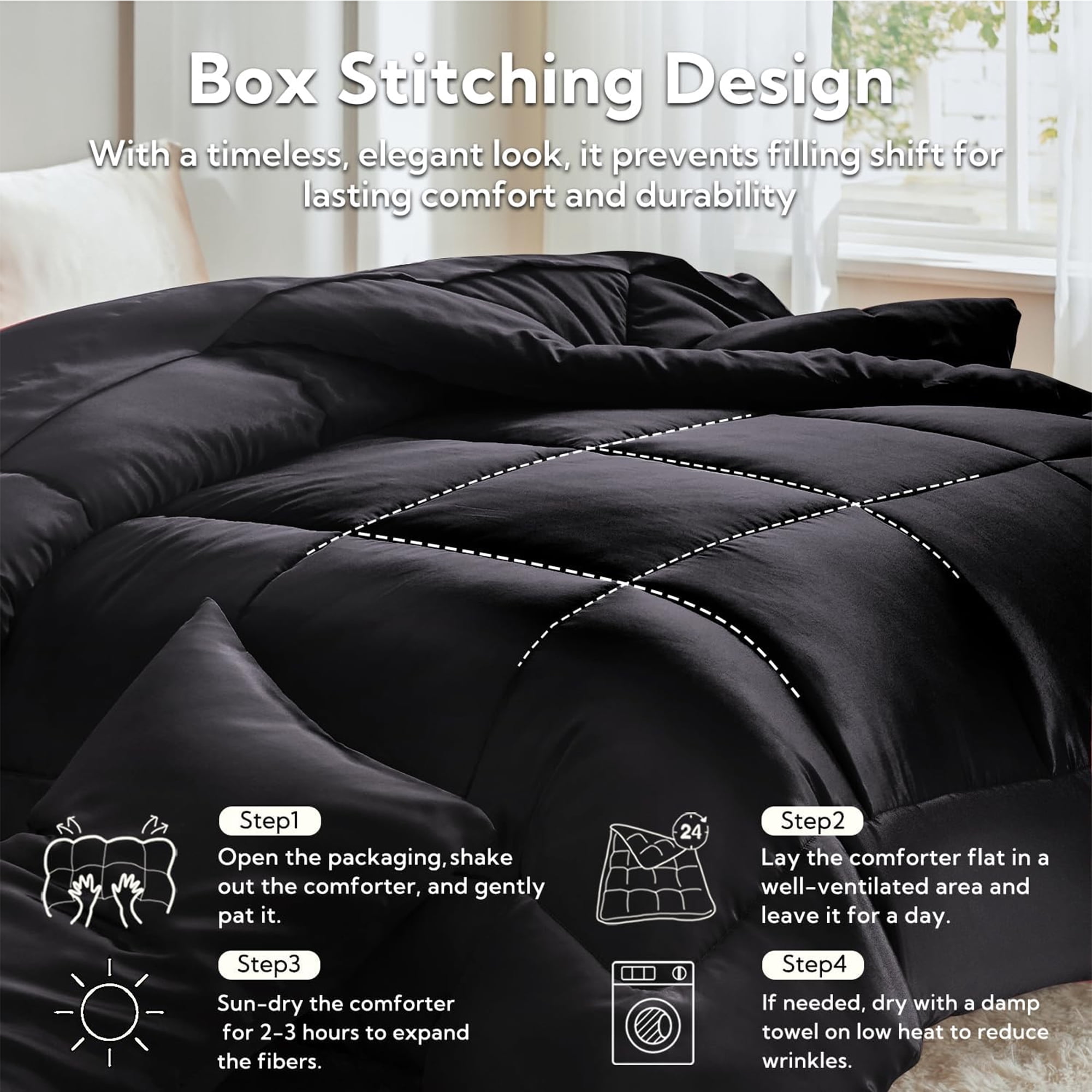 MR&HM Reversible Satin Microfiber Comforter 3 Pieces Queen Size, Black Queen Comforter Set for All Seasons, Silky Soft Satin Comforter for Hair and Skin, with Satin Pillowcases Set of 2