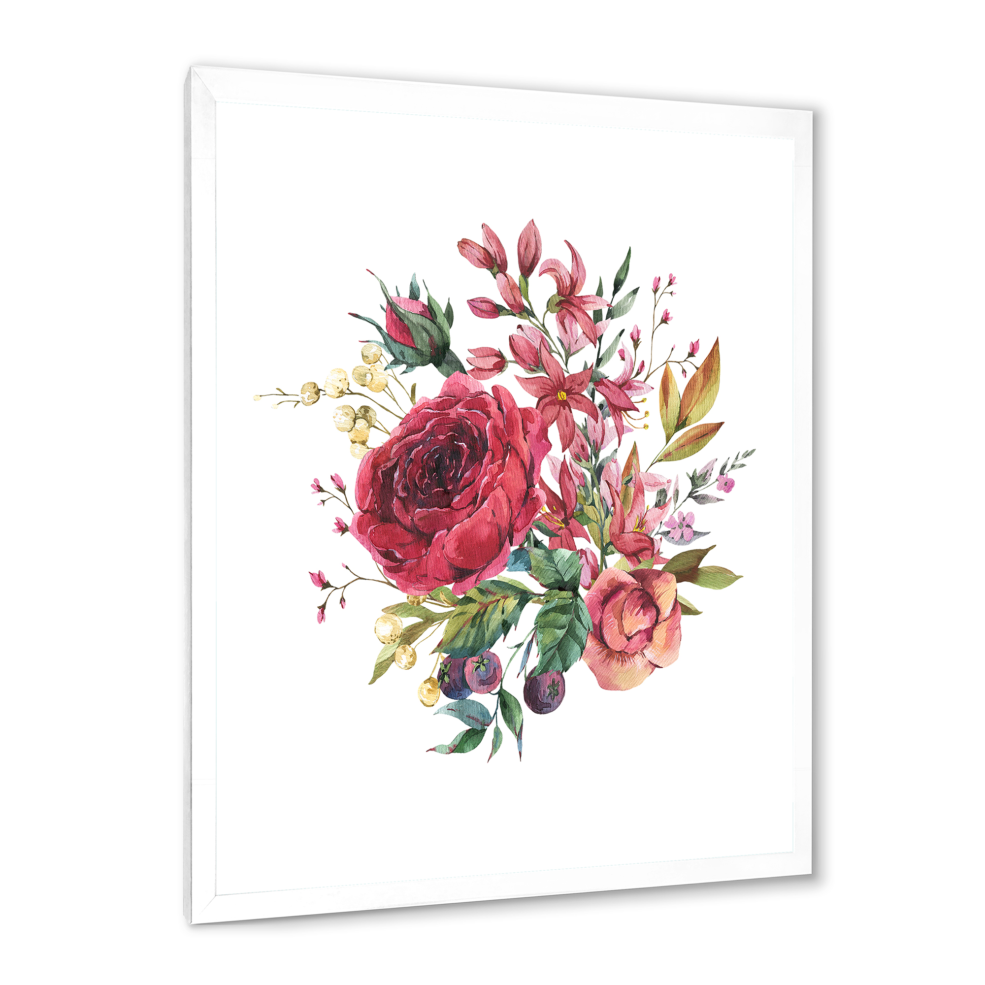 Designart 'Ancient Wildflowers and Burgundy Rose' Farmhouse Framed Art Print