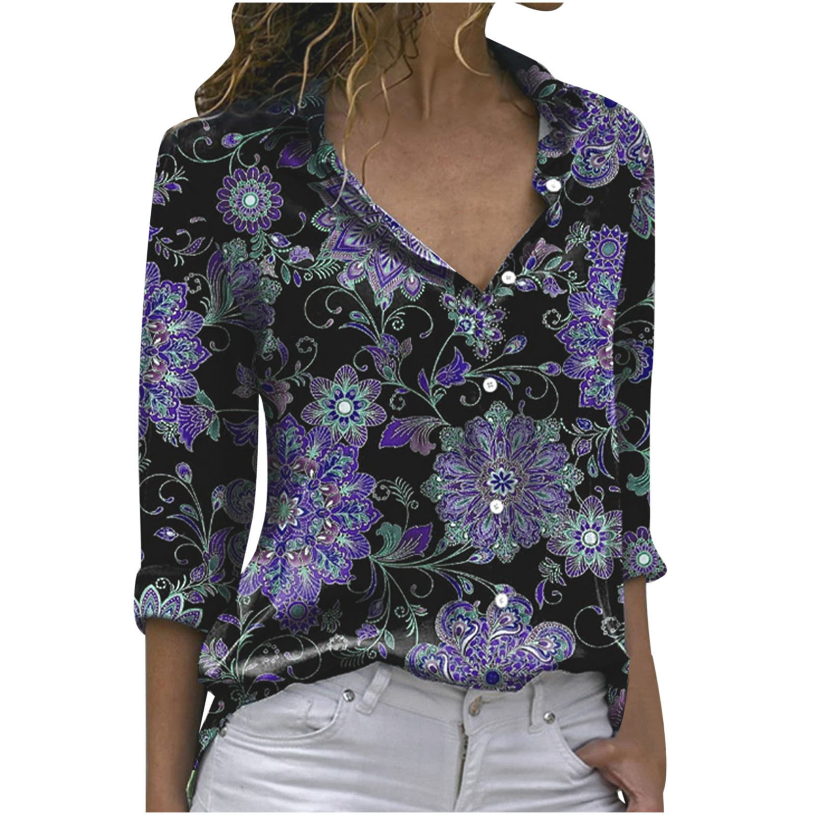 JURANMO Clothing Clearance Women Clearance Tops Womens Tops Paisley Floral Graphic Blouses