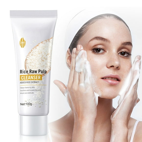 Facial Cleanser - Rice Cleanser for Face Rice Cleanser Face Wash Gentle Exfoliating Face Wash Hydrating Face Cleanser with Rice Pulp Dense Foaming Facial Cleanser for All Skin Type 100Ml, Facial