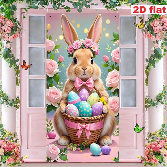 KUKIDSVO Easter Polyester Door Cover, Hanging Cloth for Holiday Party Door Wall Decor, 70.87×35.43in