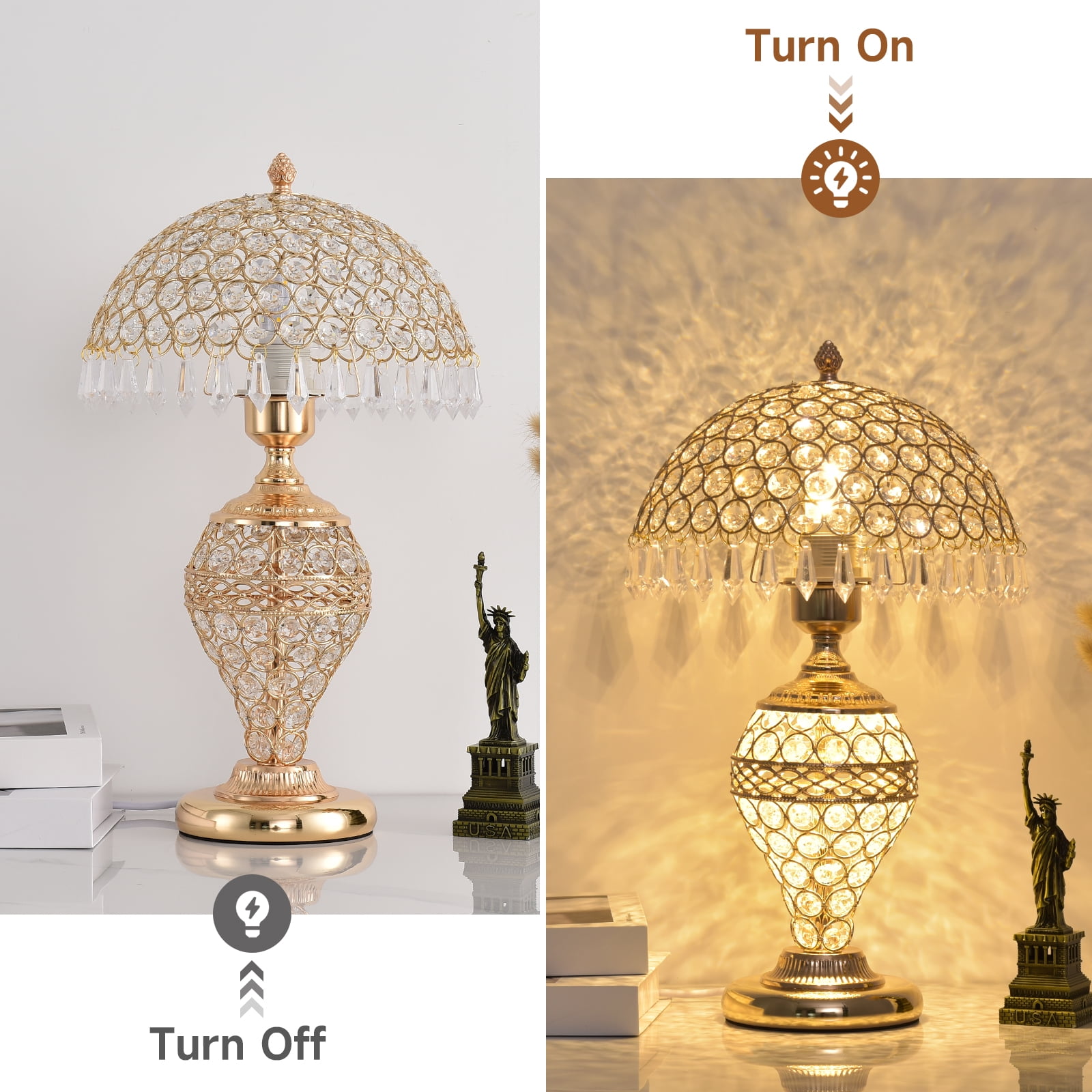 Crystal  Table Lamp Bedside Decorative gift LED modern metal base adjustable light for night Bedroom
