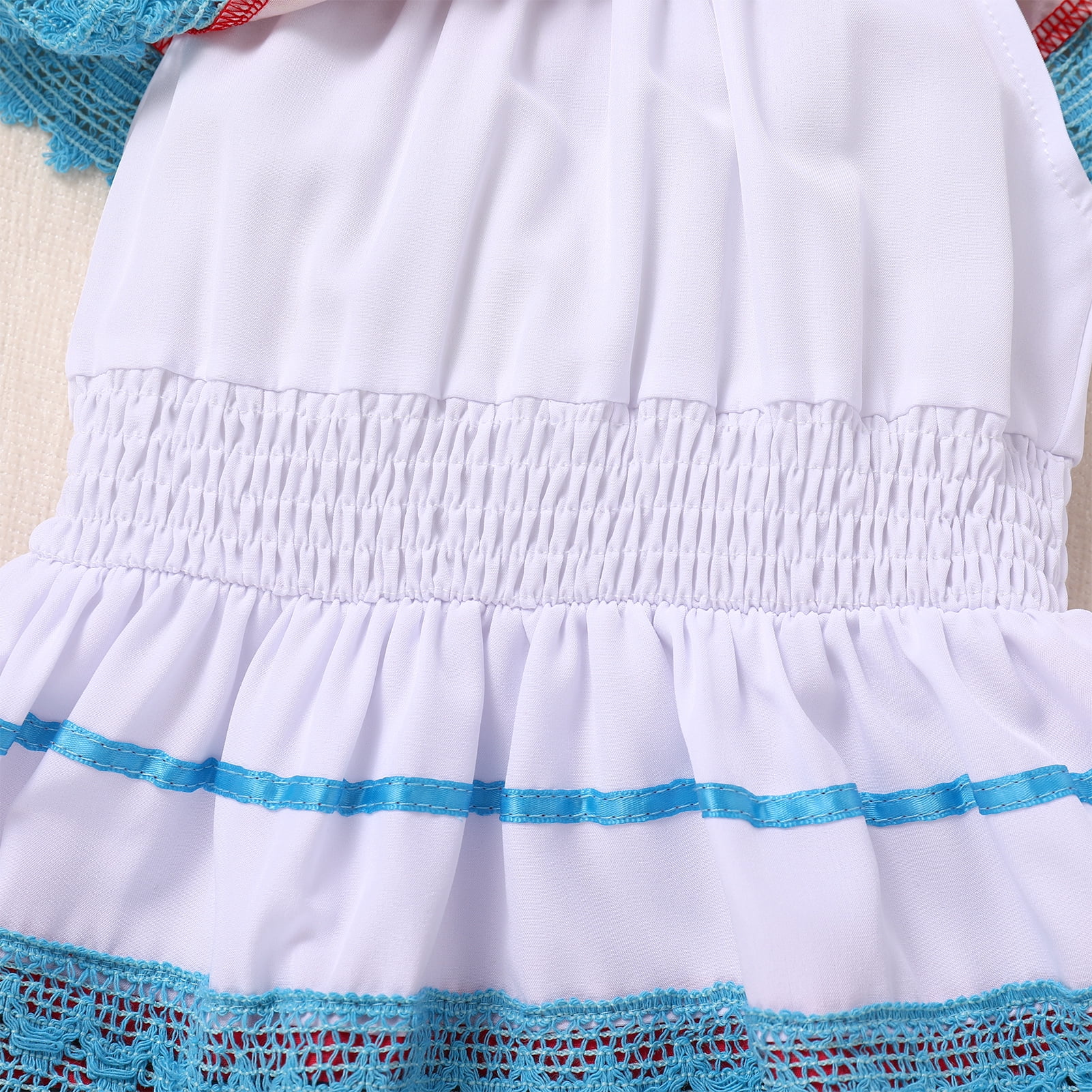 IBTOM CASTLE Baby Girls Mexican Fiesta 1st Birthday Outfit Romper Dress with Flower Headband Summer Cake Smash Photo Shoot 12-18 Months Light Blue