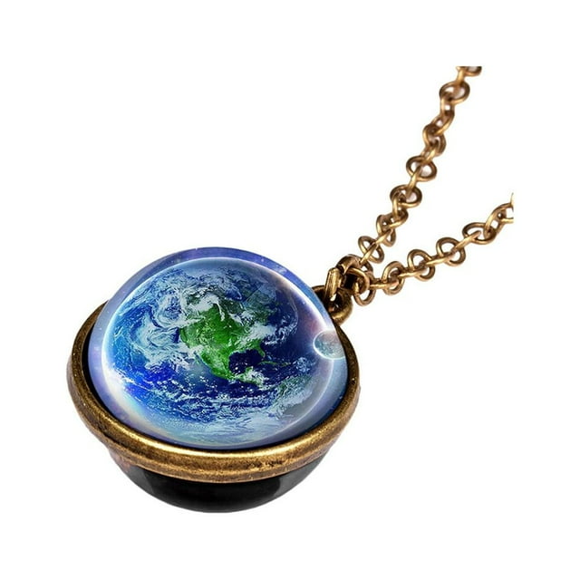 Galaxy Solar System Dome Double Glow In The Dark Glass Pendant Necklace