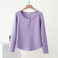 thumbnail image 2 of Erwazi Women's Pajamas Top Solid Button Front Crew Neck Long Sleeve Shirt Hem Warm Base Layer, 2 of 3