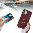 thumbnail image 5 of Compatible with iPhone 12 Mini Case Wallet with Card Holder, 360°Rotation Finger Ring Holder Kickstand Premium PU Leather Soft TPU Anti-Drop Back Phone Cover For iPhone 12 Mini, Winered, 5 of 8