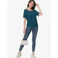 thumbnail image 7 of Women's Dolman Top Boat Neck Short Sleeve Solid Tees Casual T Shirt with Side Shirring Detail, 7 of 7