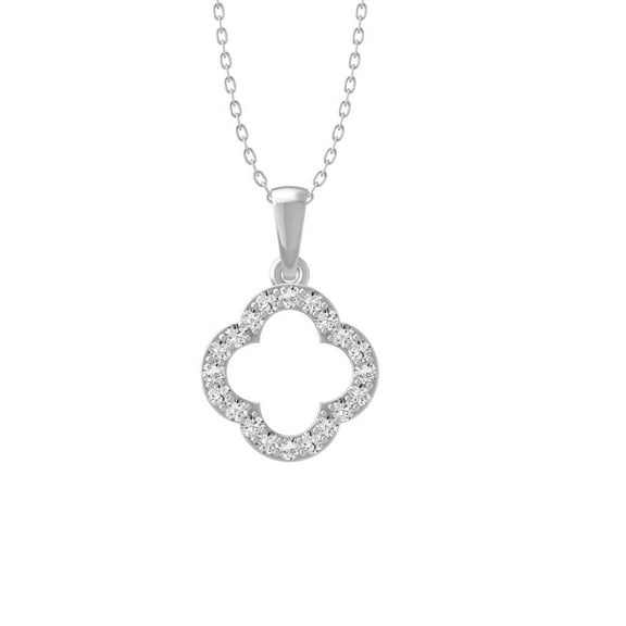 Araiya Fine Jewelry 14K White Gold Diamond Four-Leaf Open Clover Pendant with Silver Cable Chain Necklace (1/8 cttw, I2-I3 Clarity, I-J Color) 18inch | Metal Weight :1.657 gram