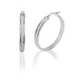 thumbnail image 2 of Brilliance Fine Jewelry Rhodium Plated Sterling Silver Classic Crystal Round Hoop Earring, Youth to Adult, 2 of 4