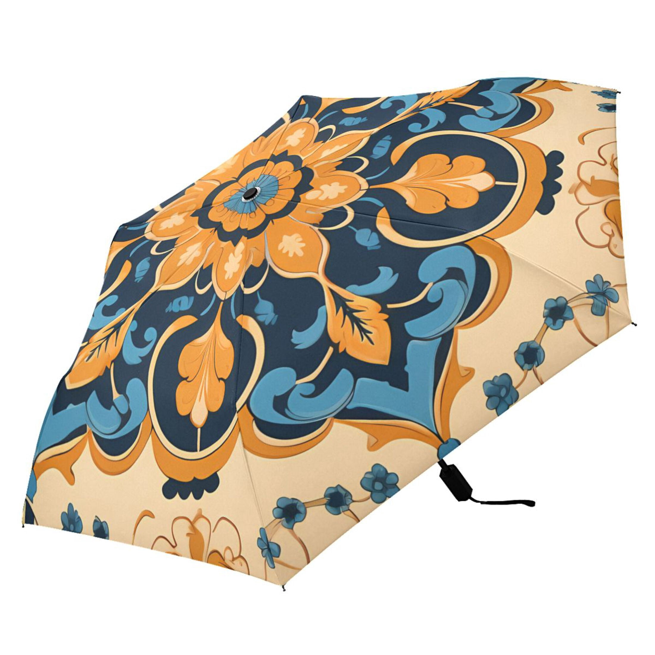 Blue Yellow Mandala Compact Sun Umbrella Windproof Travel Umbrellas for Rain Strong Portable UV Protection