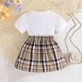 thumbnail image 4 of CPNG Toddler Girl's 2 Piece Outfit Bow Front Short Sleeve Tee and Plaid Pleated Skirt Set Summer Sweet Stylish Set(White,5-6 Years), 4 of 9