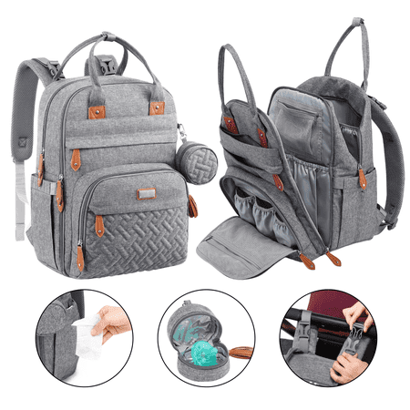 BabbleRoo Diaper Bag Backpack, Waterproof Travel Bag with Changing Pad, Original Baby Bag, Light Gray