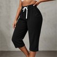 thumbnail image 6 of Ruimatai Women Capri Cropped Pants High Waist Drawstring Elastic Waistband Side Pockets Ribbed Textured Loose Casual Summer Trousers, 6 of 9