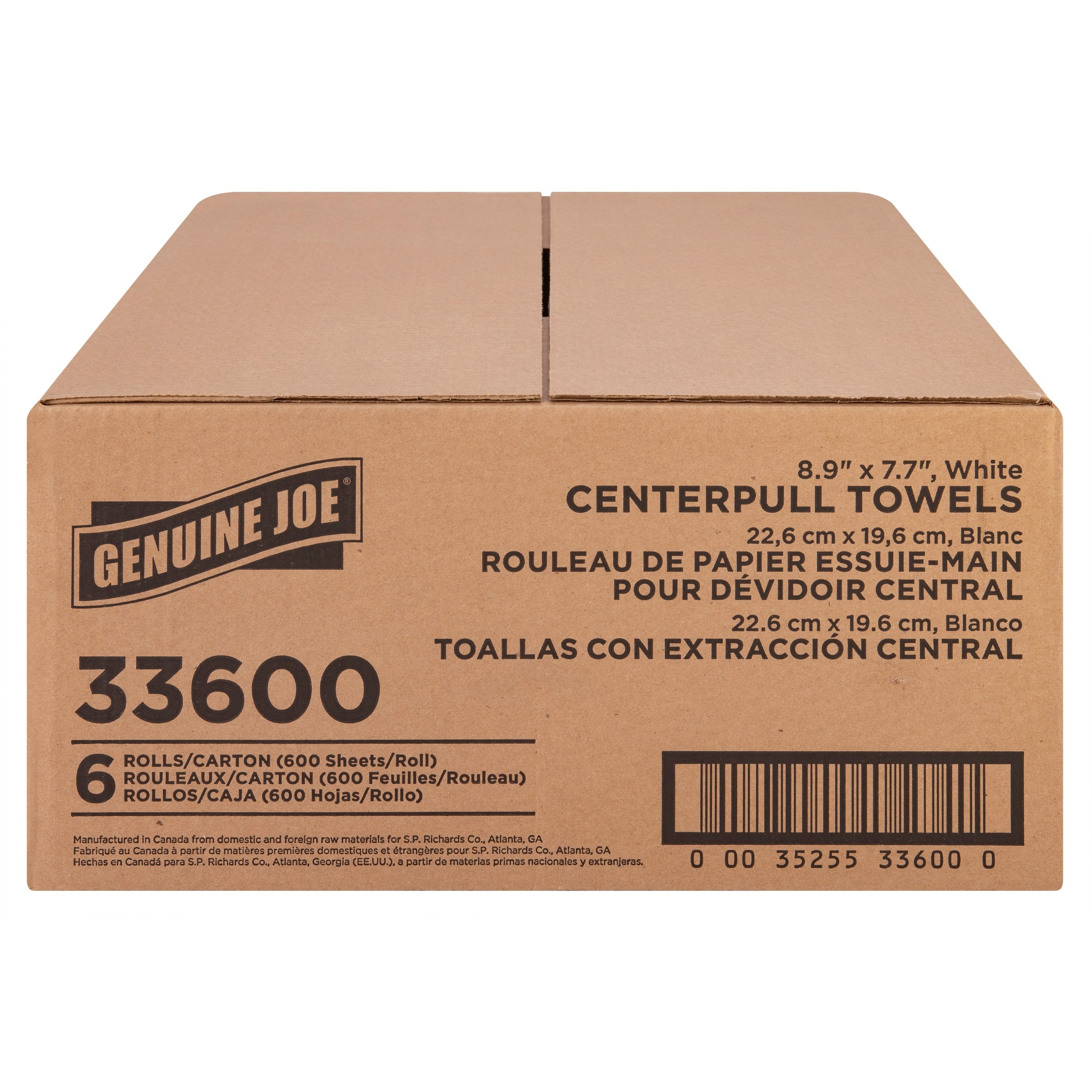 Genuine Joe Centerpull Towel Rolls - 600 Sheets/roll - White - Virgin Fiber - Center Pull, Soft, Absorbent - For Washroom - 6 / Carton