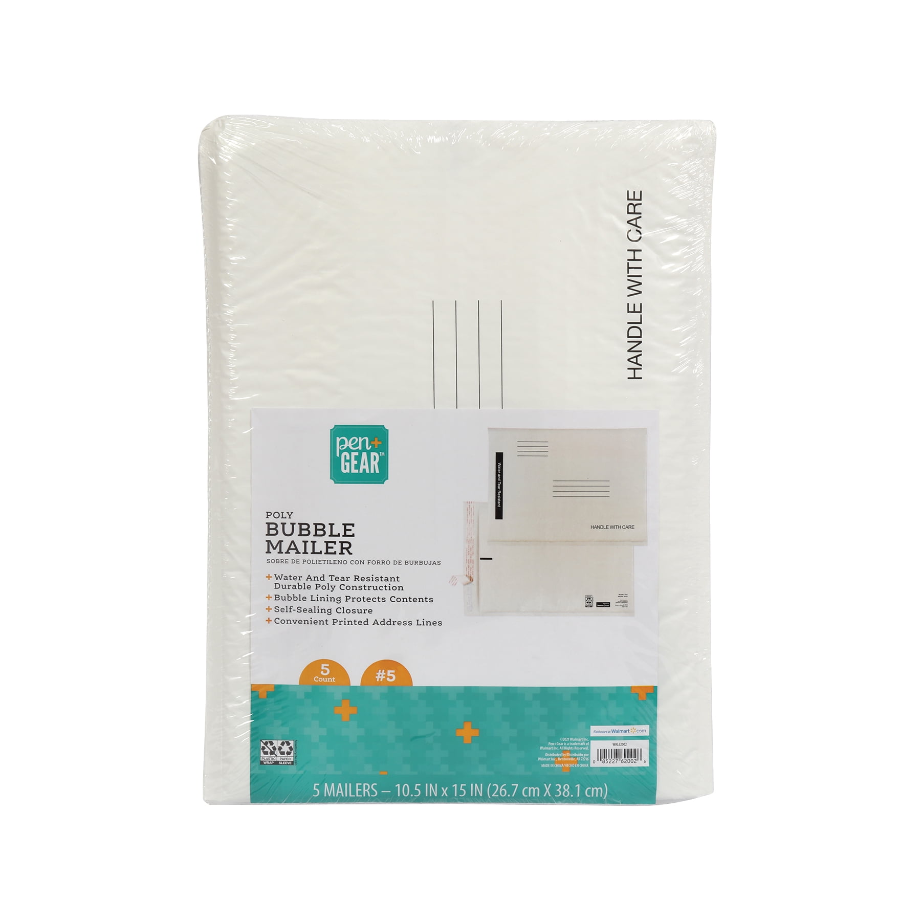 Pen+Gear White Poly Bubble Mailers, 10.5' x 15' (#5), Peel and Seal, 5 Pack