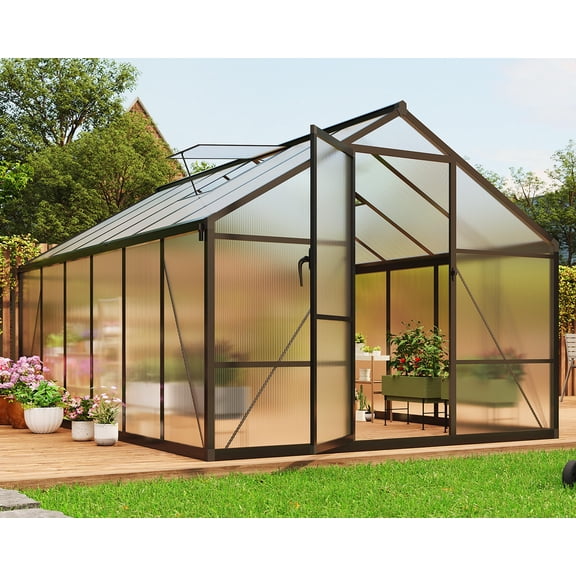 Heavy-Duty Aluminum Polycarbonate Greenhouse – 8x12 FT Walk-In Garden Structure Ideal for Lawn, Patio, and Planting
