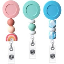 YJ PREMIUMS 3pc Silicone Bead Retractable Badge Holders for Nurse & Teacher | Cute Beaded Boho Name ID Badge Reel Holder Alligator Clip Pediatric Nurses Nursing Clips (Soft Pink, Sky Blue, Tiffany)