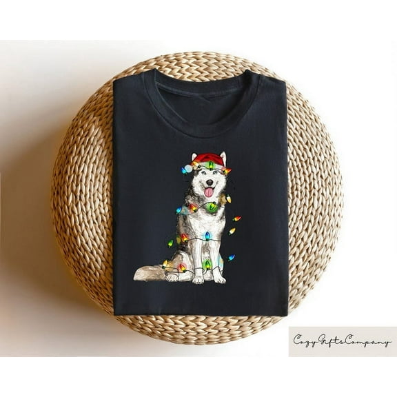 Husky Christmas Sweatshirt, Siberian Husky Xmas Sweater, Holiday Dog Lights Crewneck, Christmas Animal Lovers Shirt