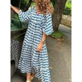thumbnail image 4 of Women Short Puff Sleeve V Neck Maxi Dress Summer Boho Floral Printed Dress Smocked Tiered Flares Sundress, 4 of 5