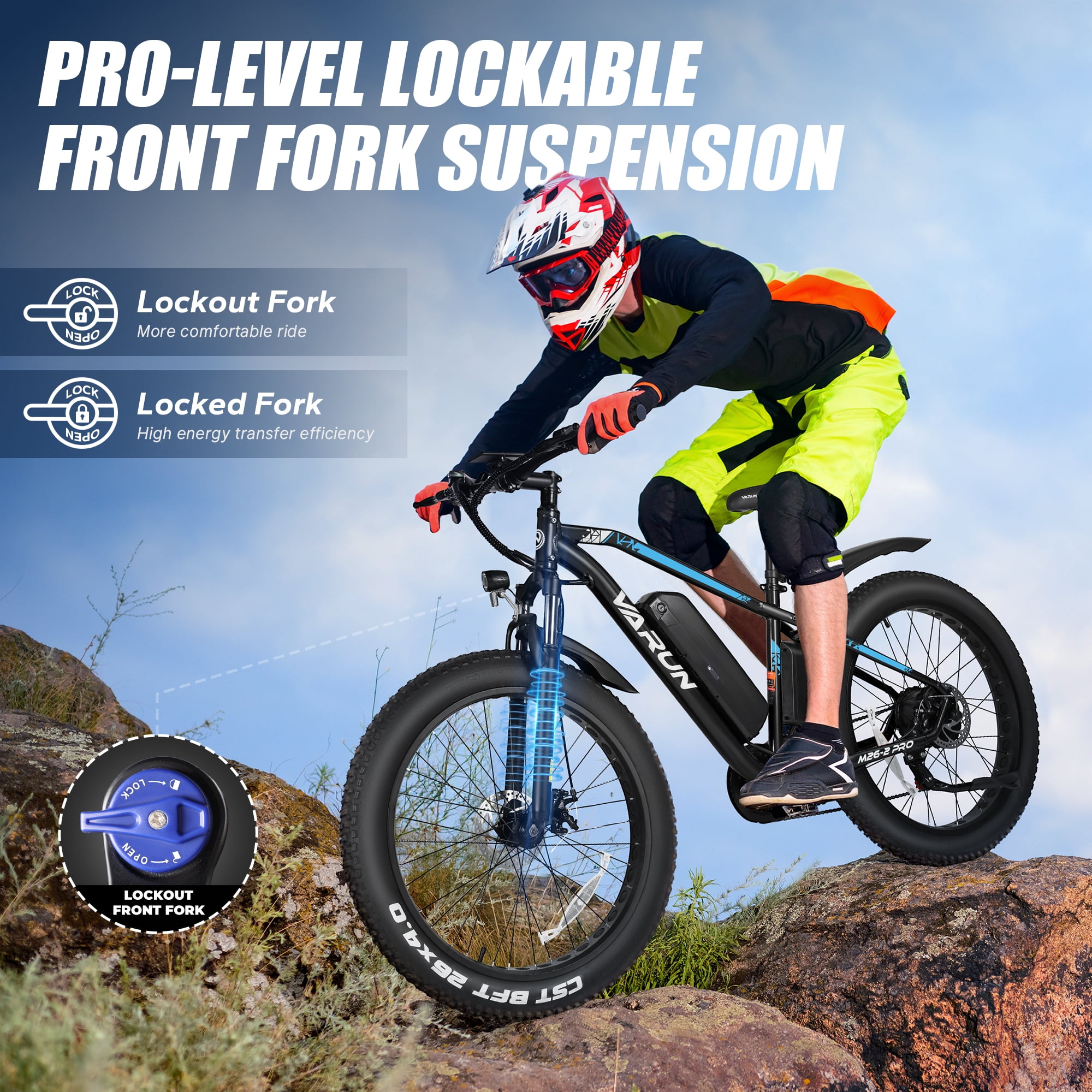 AIRWEST E Bikes - Peak 750W Ebikes for Adults - Fat Tire Electric Bike Up to 25MPH 60+ Miles with 48V 13AH Removable Battery - 26" Electric Mountain Bike Features 7-Speed, Lockable Suspension