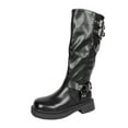 thumbnail image 2 of Viluyesy Womens Tall Boots, Zip-Up Buckle Round Toe Thick Sole Faux Leather Moto Boots Black, 2 of 9