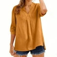 thumbnail image 2 of YanHoo Womens Blouses 3/4 Sleeve Spring Tops Loose Fit V Neck Shirts Dressy Casual Summer Cotton Linen Basic Tee Tshirt Orange,XL, 2 of 7