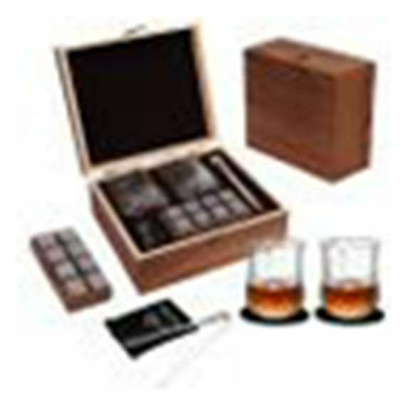 AYYUFE Whiskey Glasses Set of 2 Whiskey Glasses 8 Granite Rocks Chilling Stones with Wooden Gift Box for Father Husband Friends