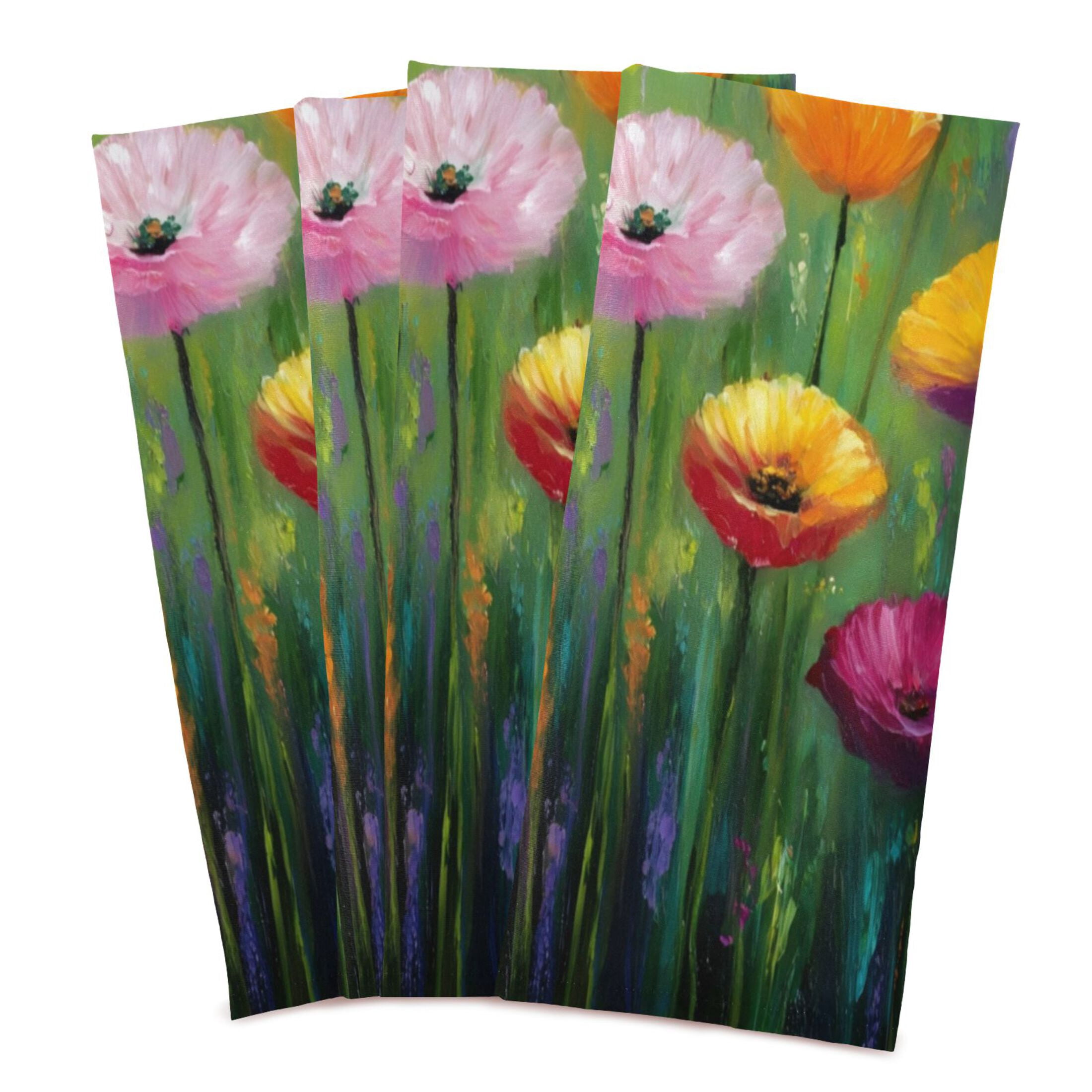 Qxltty Spring Wildflowers Kitchen Towels 28 x 18 Inch Set of 6 Soft Cotton Linen Feel Dish Towels with Hanging Loop for Drying, Cleaning & Decor
