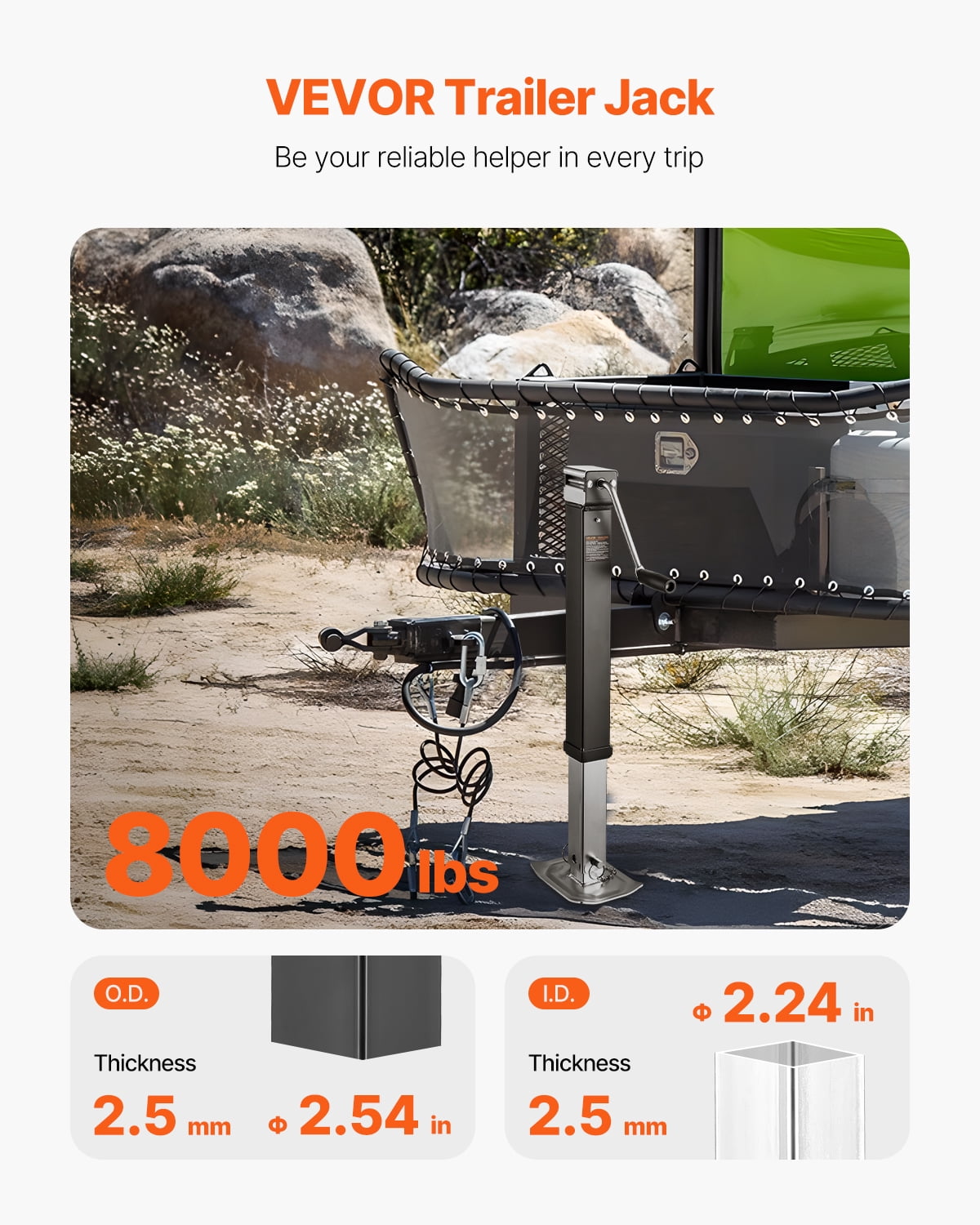 VEVOR Trailer Jack, 8000 lbs Dynamic Load Capacity, Weld-on Pipe-Mount Swivel Trailer Jack with Ergonomic Handle, 15-inch Vertical Travel, Suitable for RV, Horse,Utility,Camping and Yacht Trailers