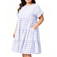 thumbnail image 6 of Vivianyo HD Women's PLuse Size Round Neck Gingham Tiered Dresses, Ruffle Short Sleeve Loose Casual Midi Sundresses With Pockets for Women, Women's Purple, Sizes L-5XL, 6 of 9