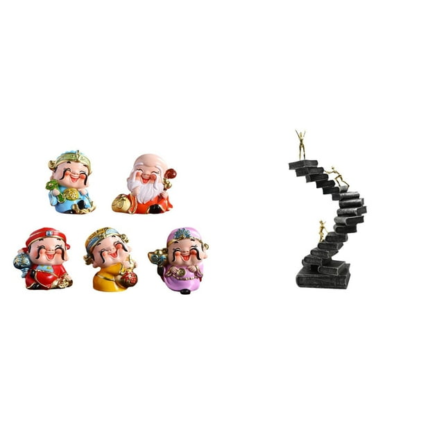 Figura de escritorio,Figura de dibujos animados del dios de la fortuna,regalo de Feng Shui,Estatua de escalera,Estatua de escalera con libros para escalar,decoración artística,Escultura de