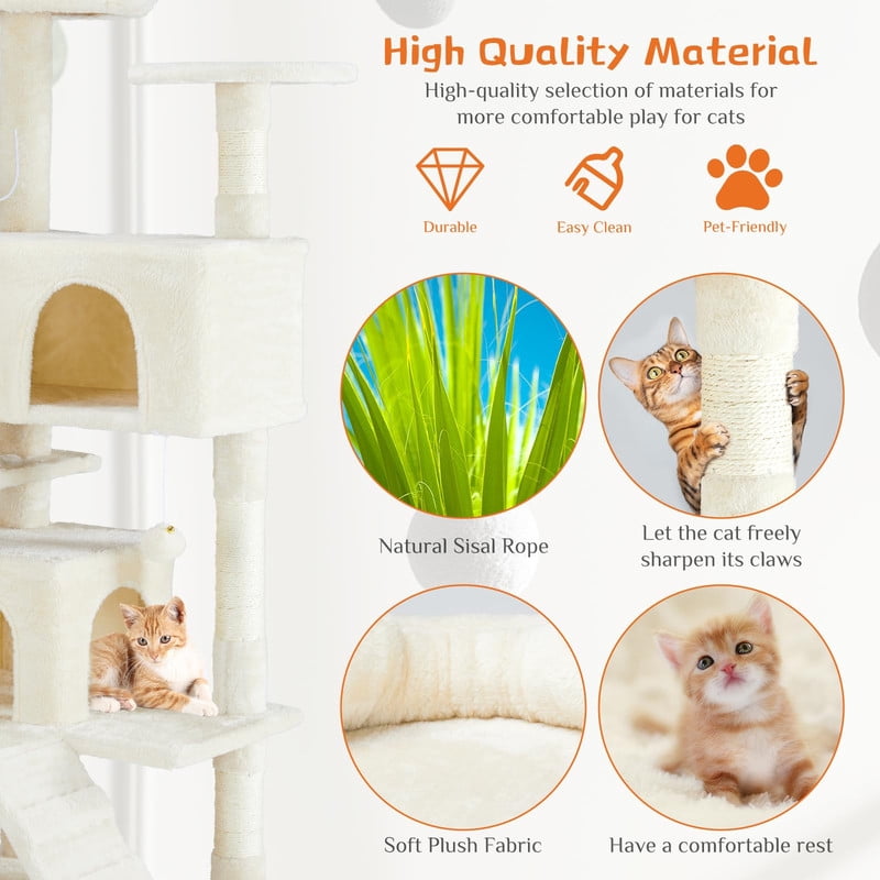 Kelno 54" Cat Tree Tower Durable Cat Climbing Tower with Sisal Scratching Posts Cozy Condo Hammock and Platforms, Beige