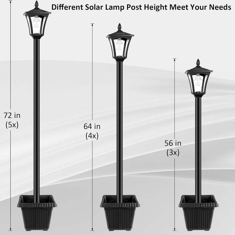67" Vintage Solar Lamp Post Light, Adjustable Height Outdoor Garden & Lawn Decor