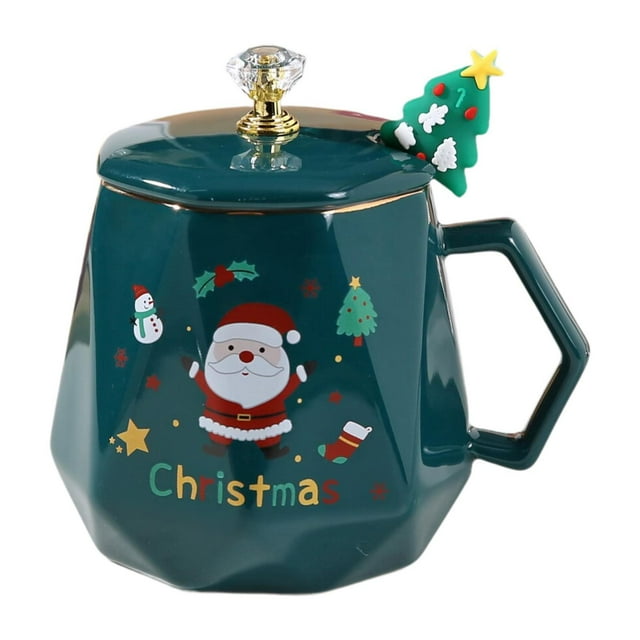Taza de café navideña, taza para beber, creativa, con cuchara para revolver, tazas de agua verde