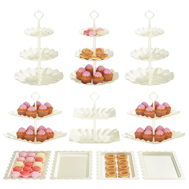 Set de soportes para pasteles PCFCZ de 10 piezas, plástico, de 2 y 3 niveles