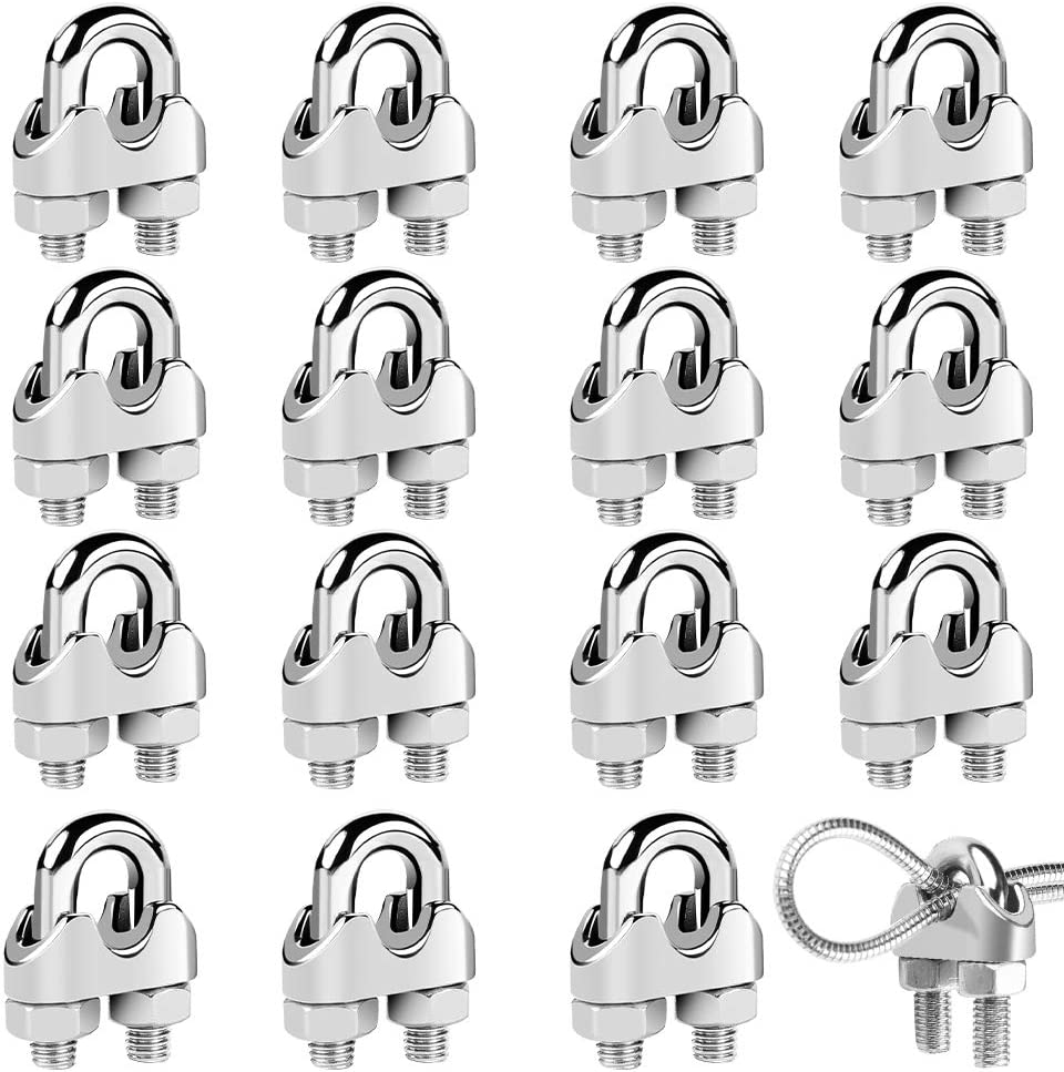 Steel Cable Clamps, 16 pcs UShaped Metal Rope Clips for Cable Fixing