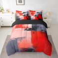 thumbnail image 3 of Manfei Chic Abstract Watercoor 7pcs Bedding Comforter Set, Red Oil Printing Queen Bedding Sets, Vintage Mid Century Reversible Queen Sheet Sets, Luxury Bedroom Decor, 3 of 8