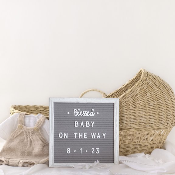 HBCY Creations 10"x10" Felt Letter Board - Solid Wood Frame - White Wash - Gray Felt - 389 PP Letters Including Numbers, Symbols, Icons - Canvas Carrying Case
