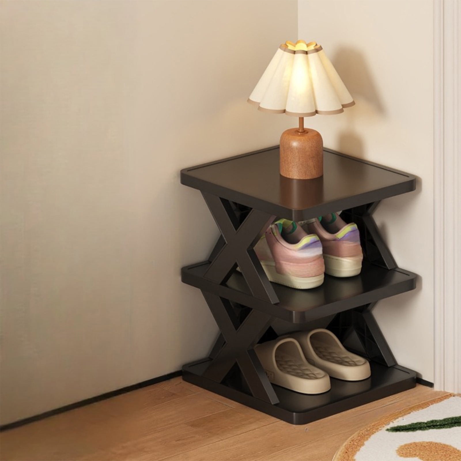 Side End Table, Modern End Table with Storage Shelf, X-Design Side