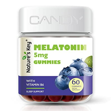 Nature's Key Melatonin Gummies for Kids & Adults, 2.5mg 5mg or 10mg Dose Nighttime Sleep Aid Gummy with Vitamin B6, Natural Blueberry Flavor 60 Count