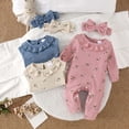 thumbnail image 4 of Faraee Newborn Baby Girl Floral Romper Set Waffle Knit Long Sleeve Ruffle Jumpsuit with Bow Headband 0 3 6 9 Months Infant Fall Winter Outfit, 4 of 7