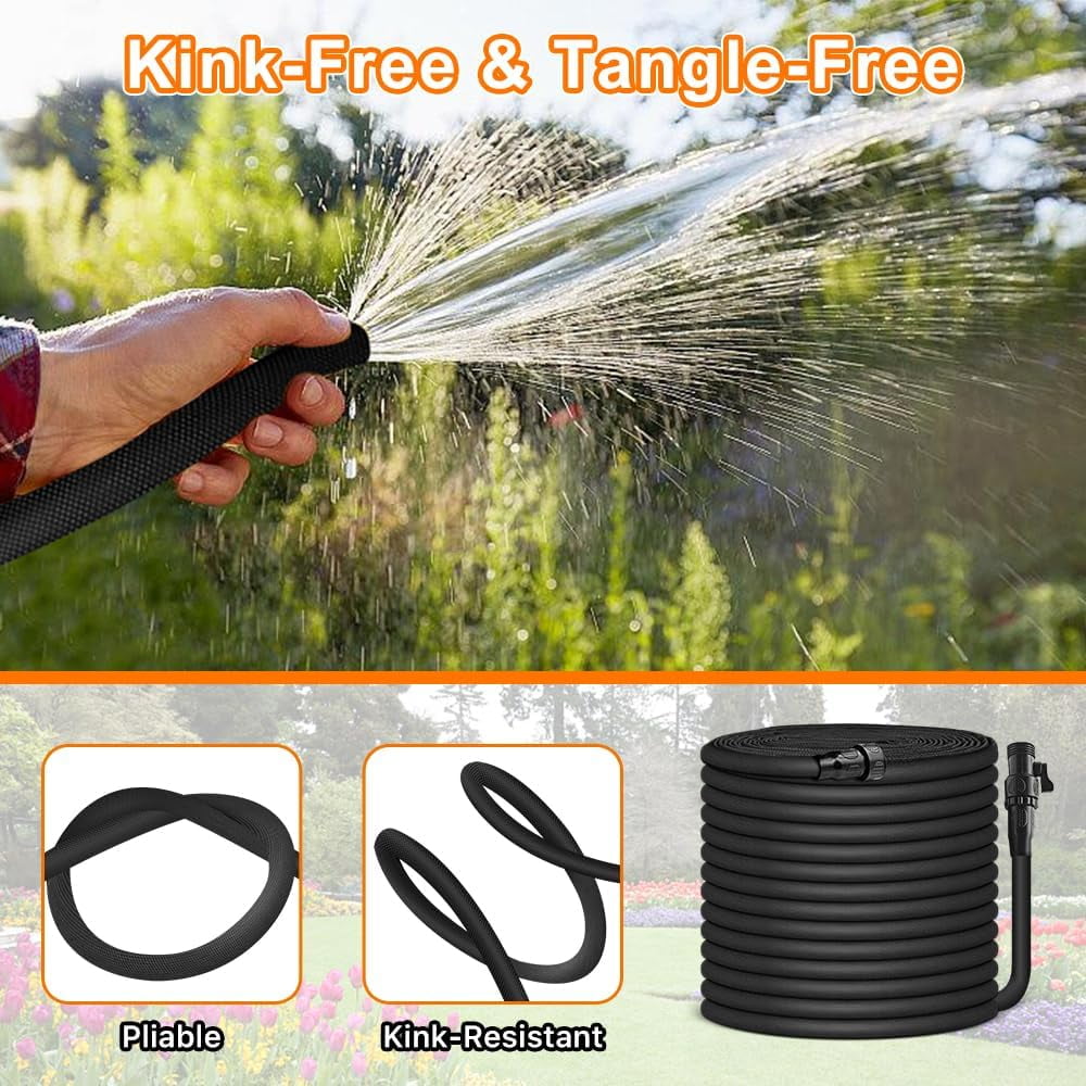 Garden Hose 75ft, Pliable lightweight Water Hose with Triple Layer 3/4" Fittings Ergonomic Grip Indoor & Outdoor Use Gift for Lawn Car Watering Plants Black